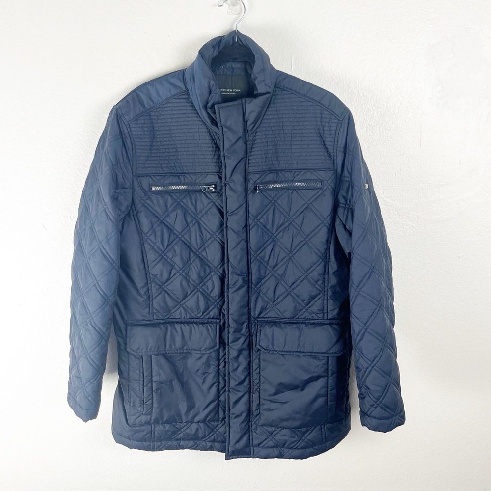 MARC Andrew Marc Blue Quilted Puffer Long Sleeves Multiple Pockets Coat Medium